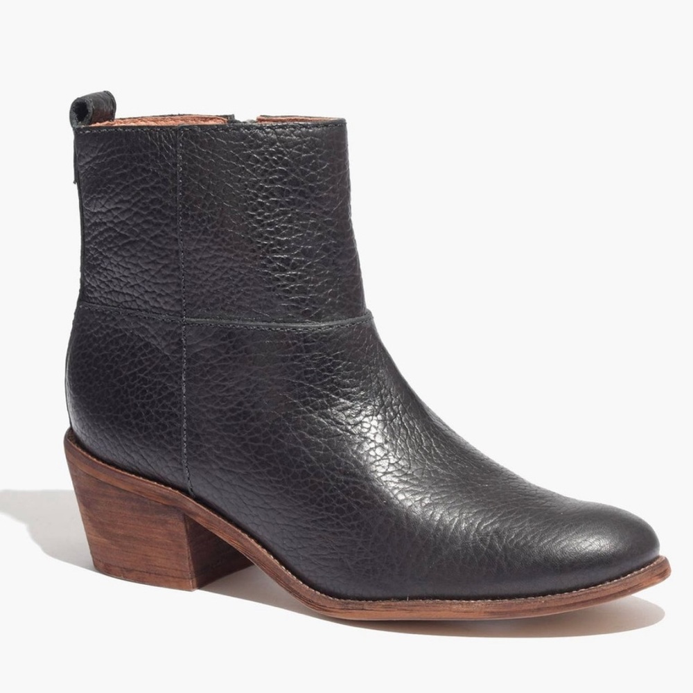 Madewell Perrie Ankle Zip Boot Black Pebbled Leather Sz 9.5 US
